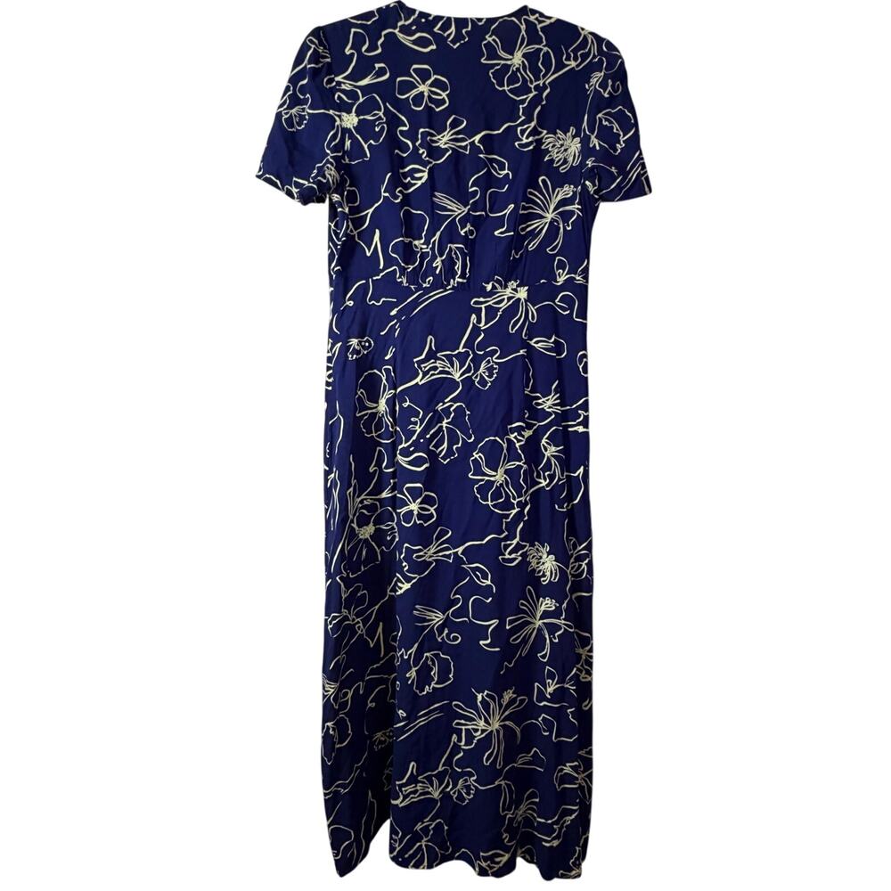 Uniqlo Blue Floral V Neck Midi Dress Short Sleeve S - Picture 3 of 8